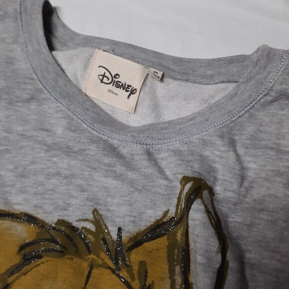 Disney Bambi Artist Sketch Gray Sweatshirt Glitter Print Rolled Sleeve Size XS - Picture 4 of 14